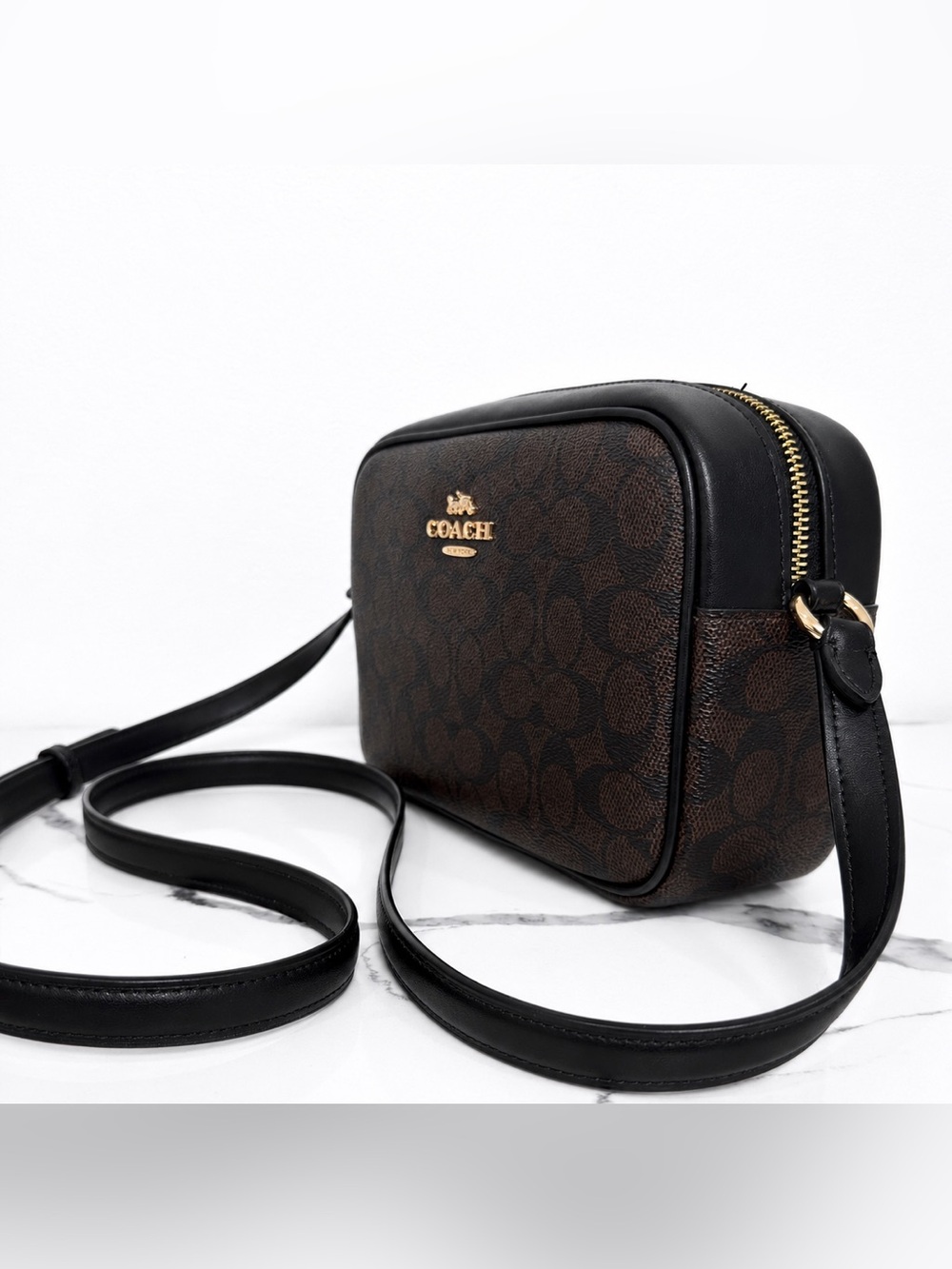 Coach Dark Brown Signature Canvas Crossbody with Gold Hardware - Picture 4 of 6